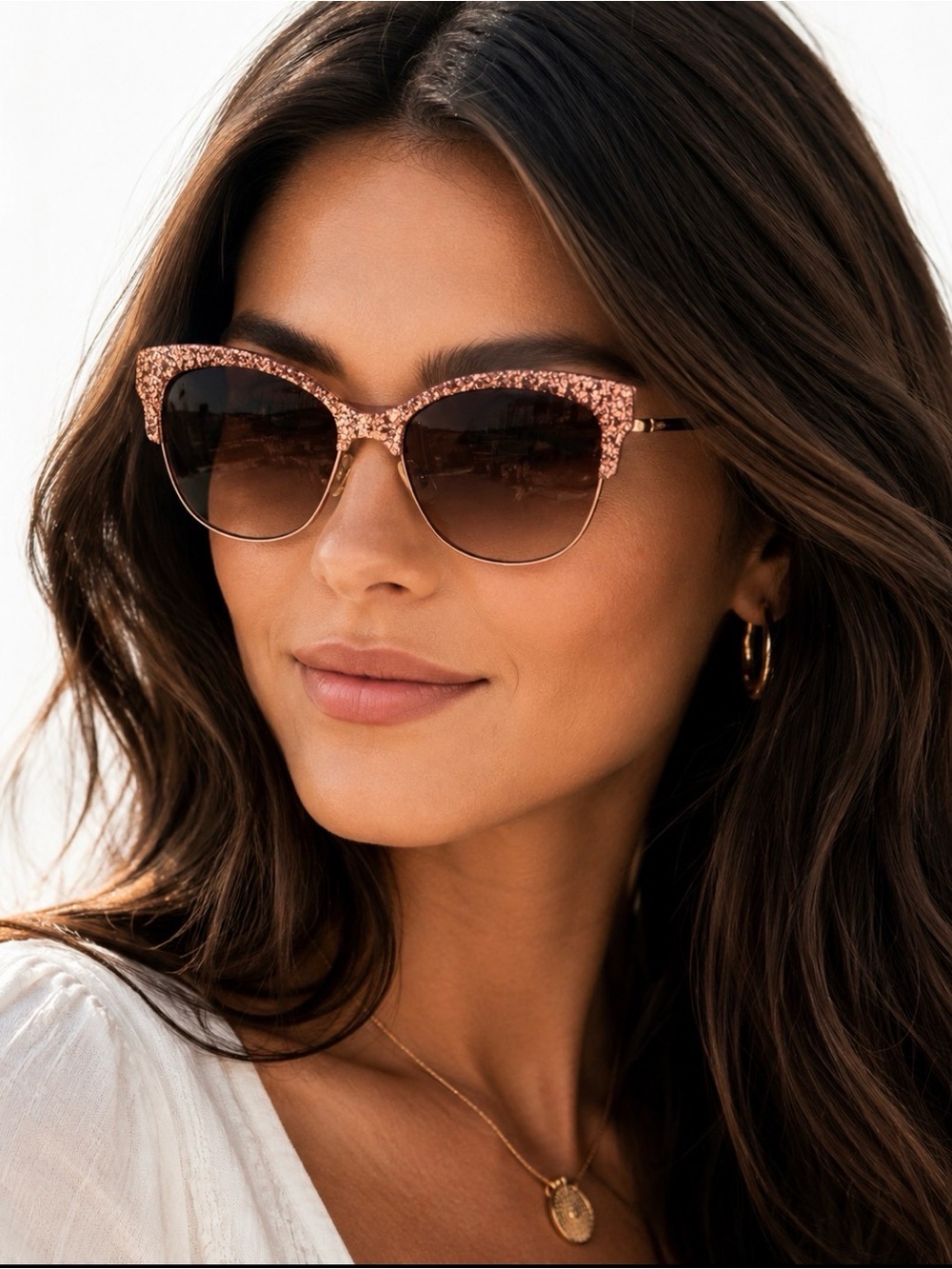 Kate Spade Shira/S Cat Eye Sunglasses Gold Glitter Browline Warm Brown Gradient